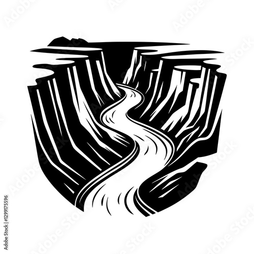 Majestic Canyon with Winding River Vector Illustration for Nature and Adventure Themes