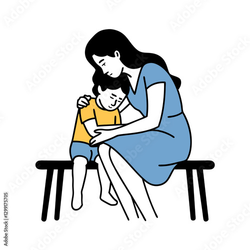 Mother Comforting Child on Bench Vector Illustration Symbolizing Support and Care