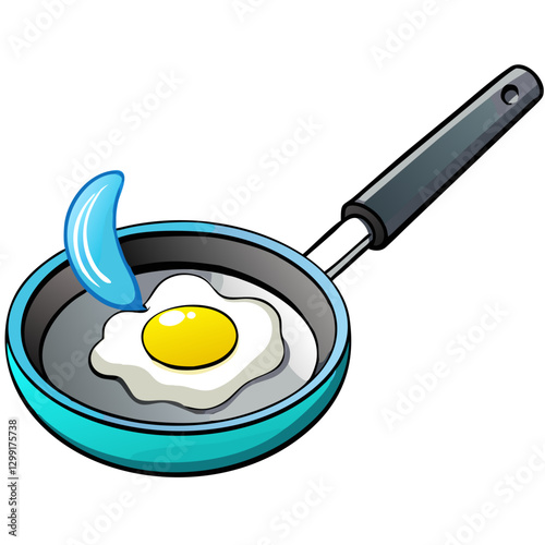 Vector Illustration Fried Egg in Frying Pan with Blue Flame Cooking Concept