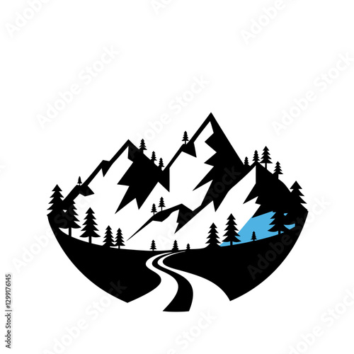 Majestic Mountain Landscape Vector with Trees and Winding Path