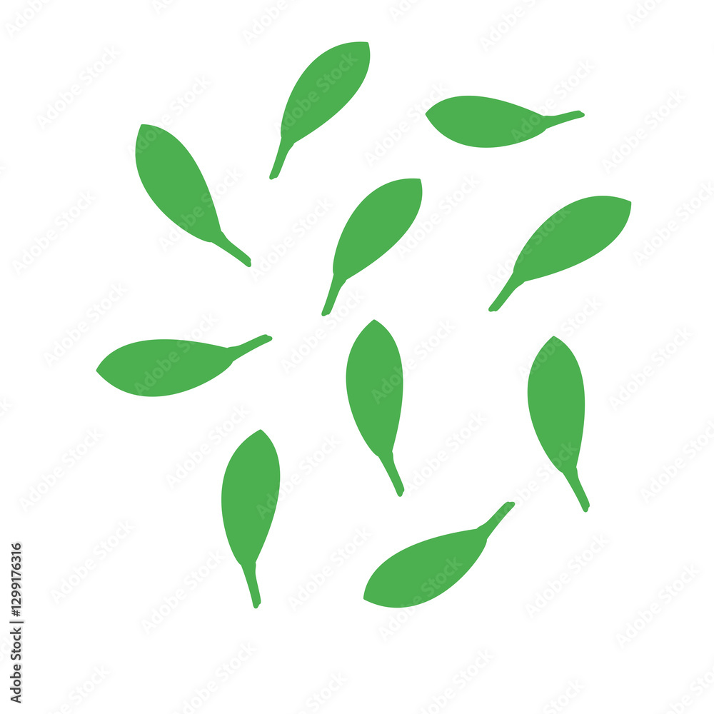 Naklejka premium Falling scattered Organic Green Leaves illustration art