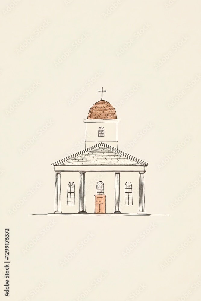 Obraz premium Simple Beige Church Illustration Minimalist Drawing Image Description Minimalist Church Building Illustration Beige Church Drawing Simple Church Sketch Minimalist Church Exterior