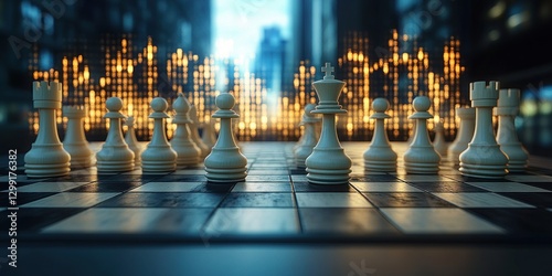 Wallpaper Mural Strategic Chess Game on the Board, Cityscape Background Torontodigital.ca