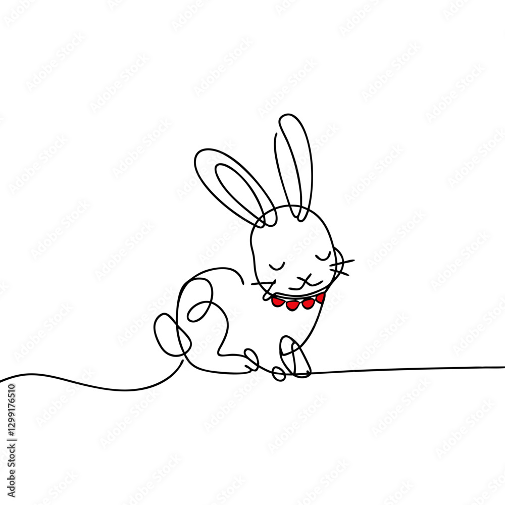 Minimalist Line Art Rabbit with Red Necklace Vector Illustration Minimalist Line Art Rabbit with Red Necklace Vector Illustration