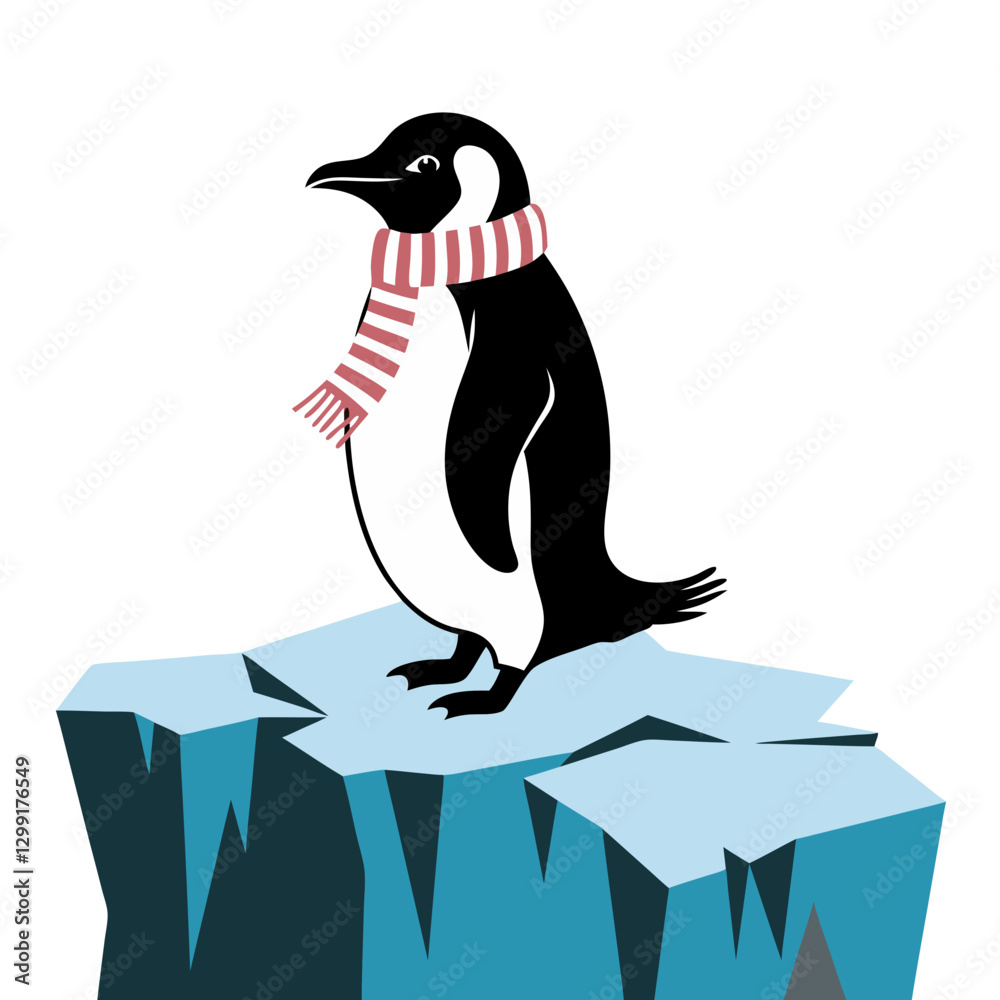 Penguin Wearing Scarf on Iceberg Arctic Winter Vector Illustration Penguin Wearing Scarf on Iceberg Arctic Winter Vector Illustration