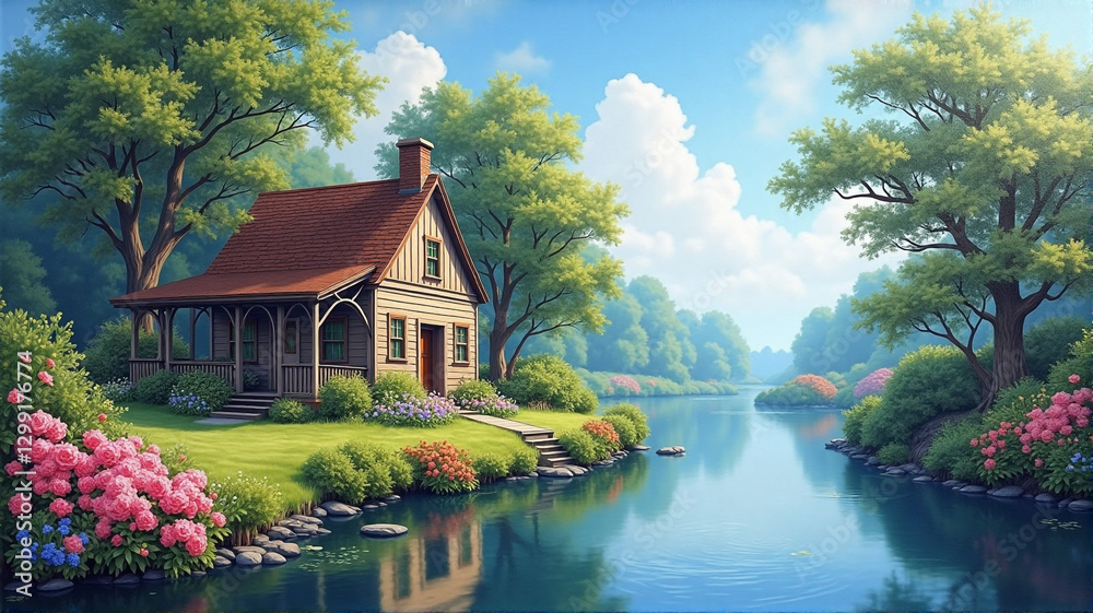 Fototapeta premium house on the river