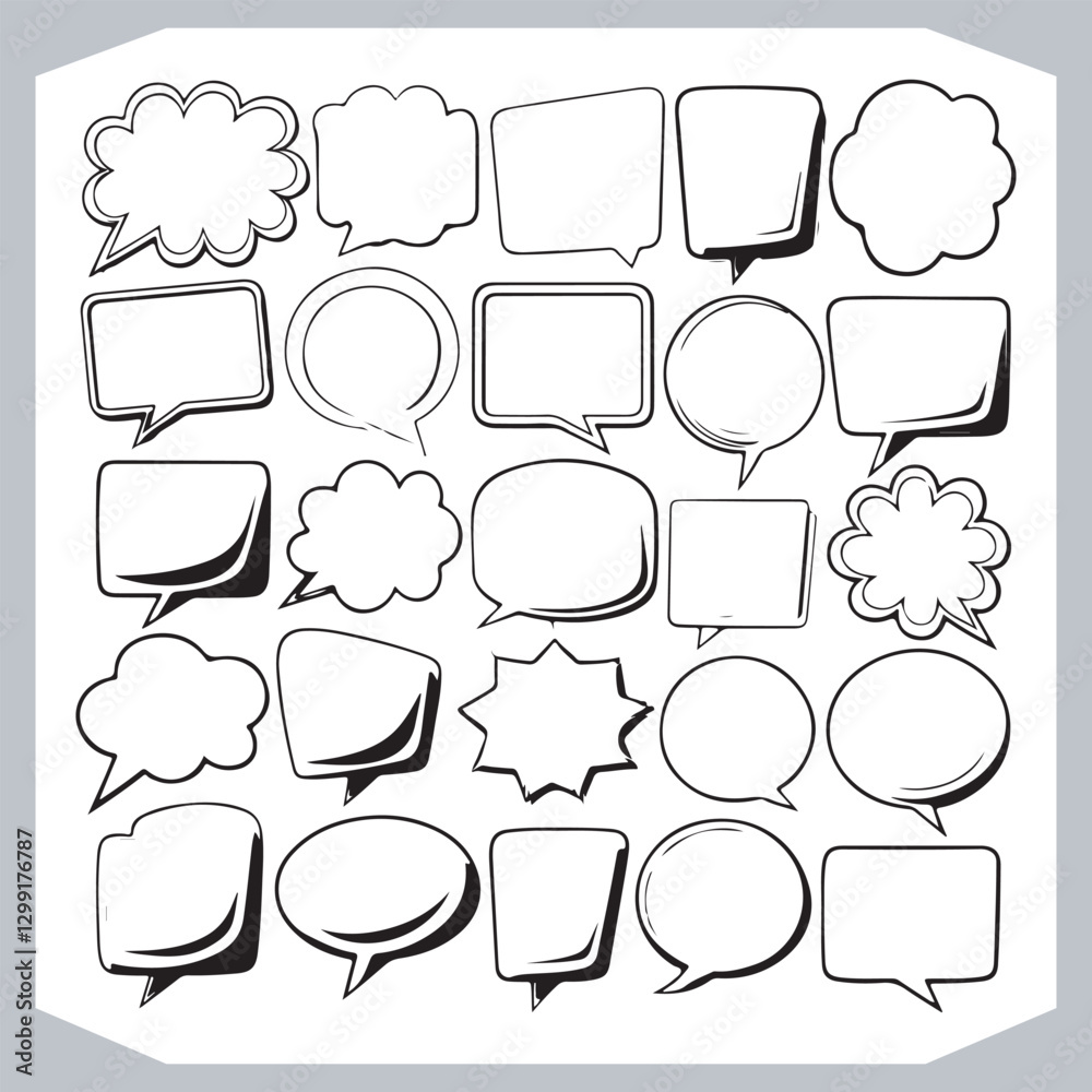 Outline Speech Bubbles in Various Shapes Hand Drawn Doodle Pack