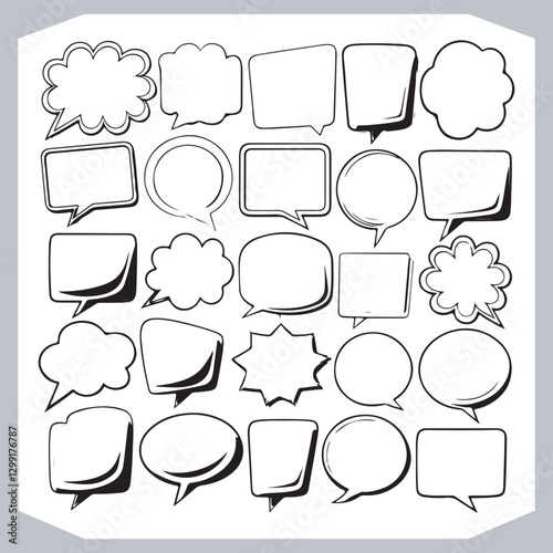 Obraz na płótnie Outline Speech Bubbles in Various Shapes Hand Drawn Doodle Pack w salonie