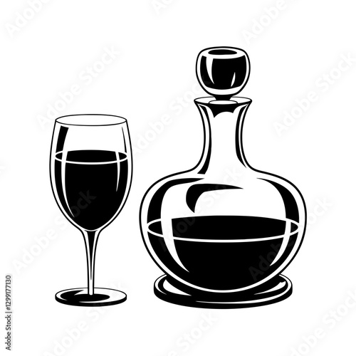 Elegant Wine Decanter and Glass Vector Illustration for Dining Decor and Beverage Branding