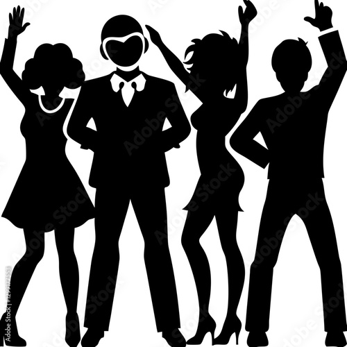 Silhouette People Dancing Party Celebration Vector Illustration Design