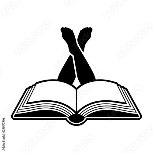 Relaxation Reading Concept Vector with Open Book and Crossed Legs Silhouette