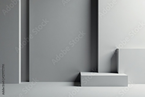 Wallpaper Mural Abstract Minimalist Grey Room Interior Design with Simple Geometric Forms and Empty Display Platforms Torontodigital.ca
