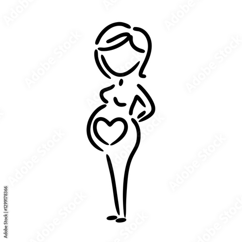 Pregnant Woman Silhouette Vector with Heart Embracing Motherhood