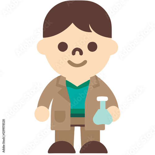 Cartoon Scientist Character Holding Flask Vector Illustration for Educational Use