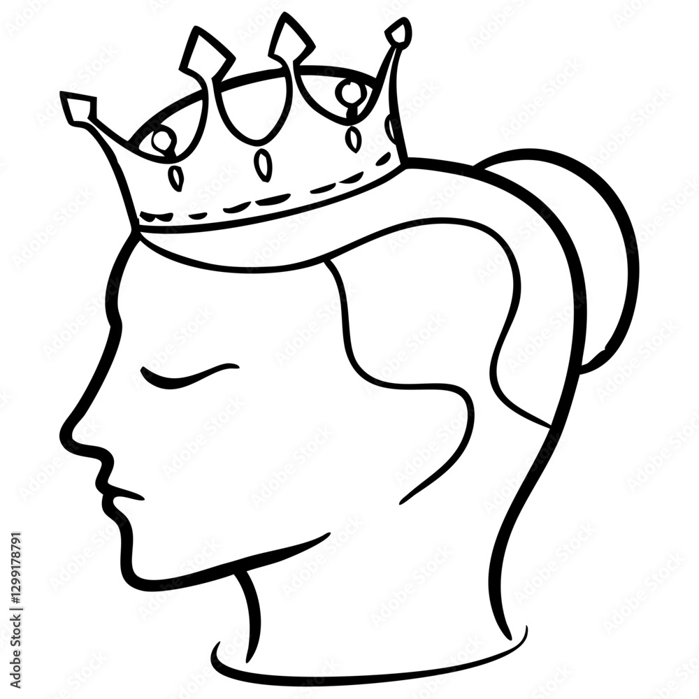 Elegant Female Silhouette with Crown Line Art Vector Illustration Elegant Female Silhouette with Crown Line Art Vector Illustration