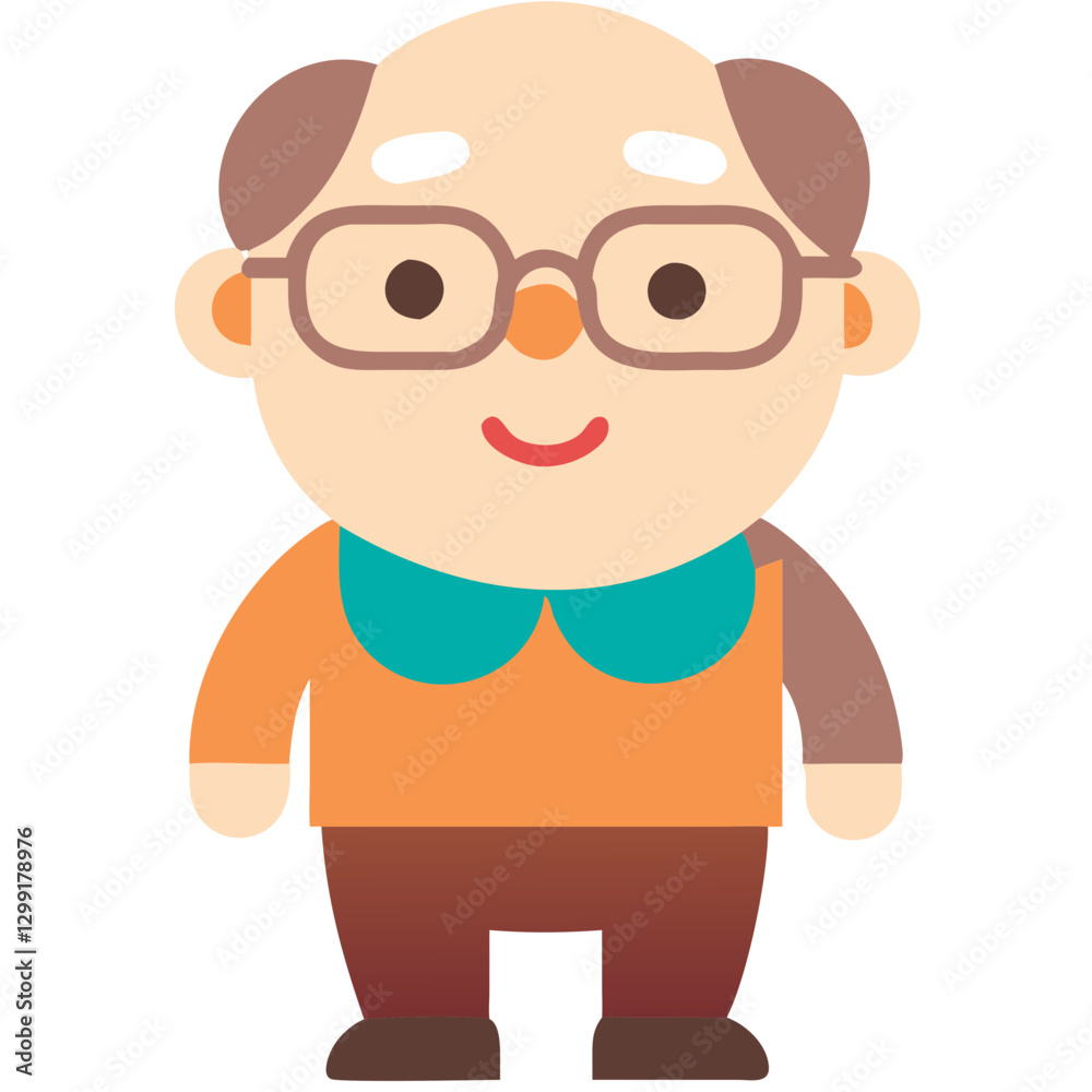 Cute Elderly Man Vector Illustration with Glasses and Smile Cute Elderly Man Vector Illustration with Glasses and Smile