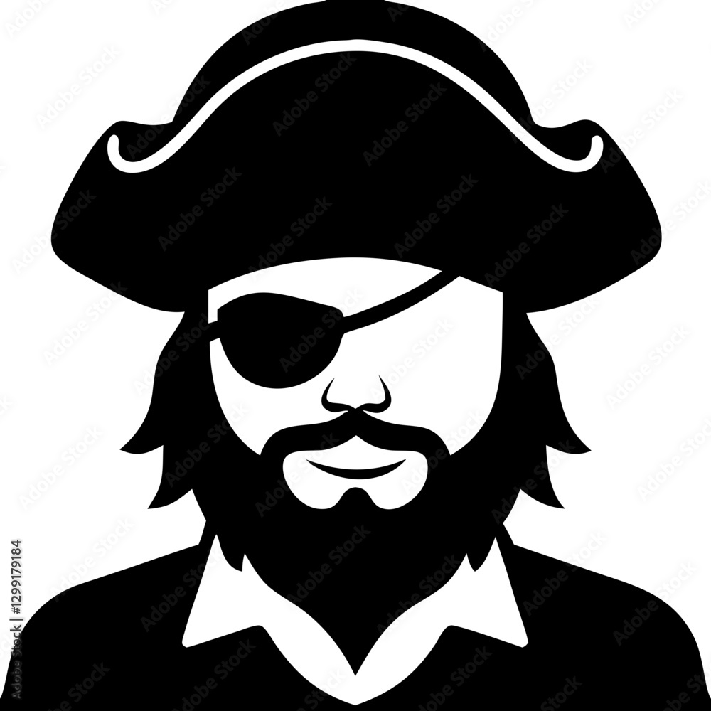 Pirate Silhouette with Hat Eye Patch and Beard Vector Illustration Pirate Silhouette with Hat Eye Patch and Beard Vector Illustration