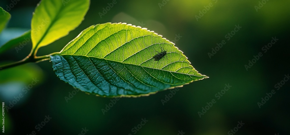 Leaf illuminated, insect resting, nature background, ecology Leaf illuminated, insect resting, nature background, ecology