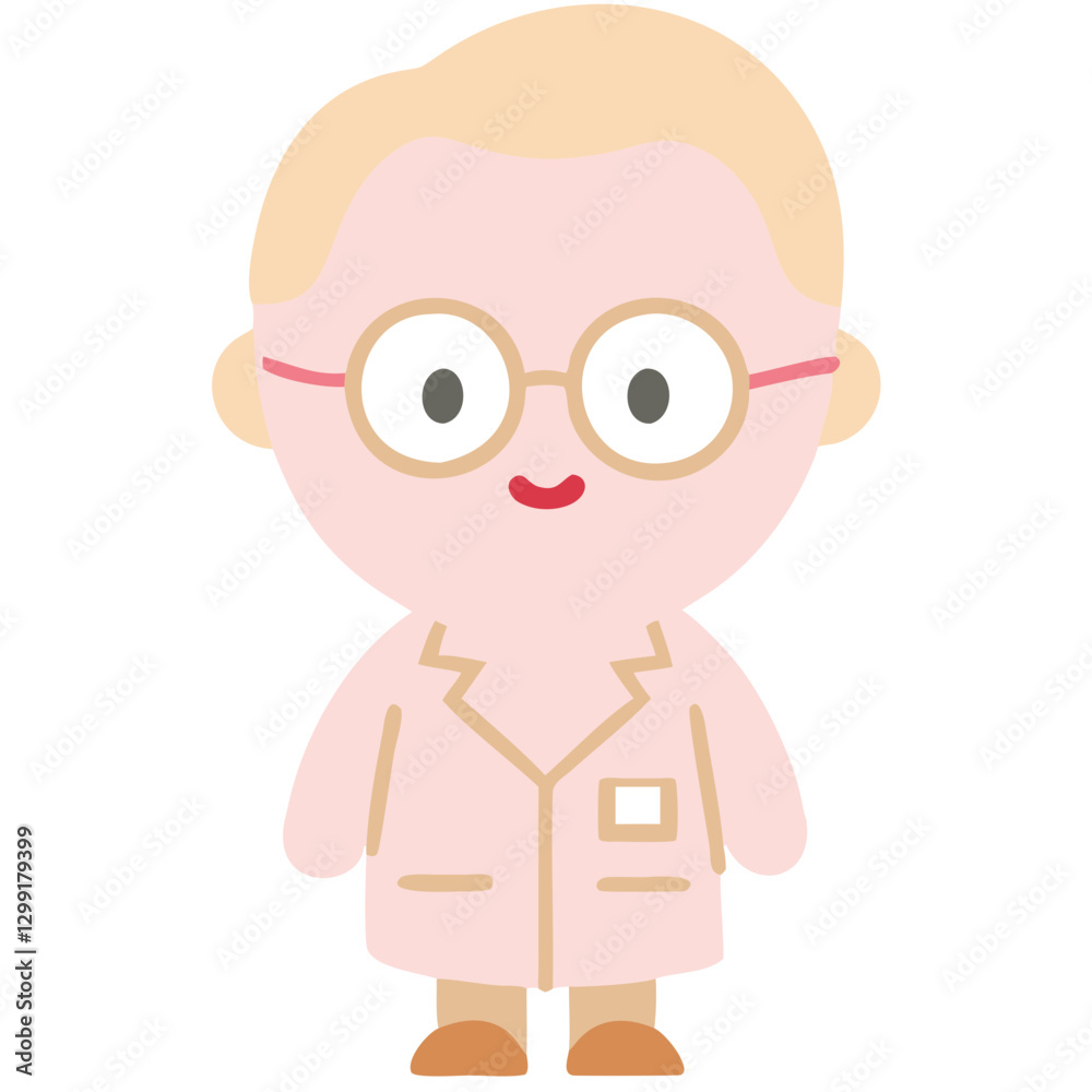 Cute Cartoon Scientist Character Wearing Lab Coat and Glasses Vector Illustration Cute Cartoon Scientist Character Wearing Lab Coat and Glasses Vector Illustration