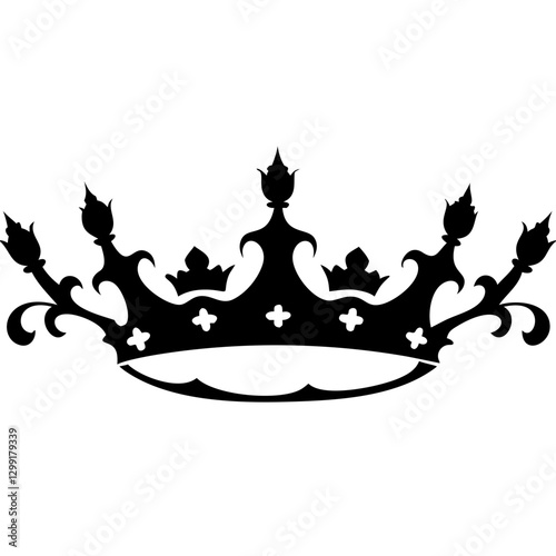 Ornate Black Royal Crown Silhouette Vector for Design and Decorative Projects