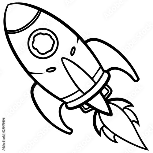 Black and White Rocketship Vector Cartoon Style for Space and Innovation Themes
