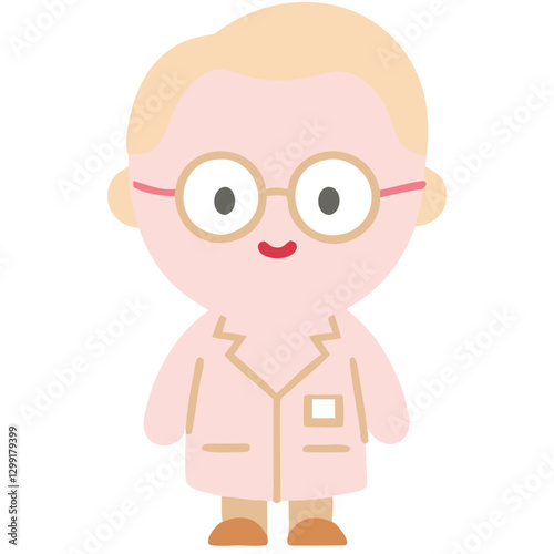 Cute Cartoon Scientist Character Wearing Lab Coat and Glasses Vector Illustration