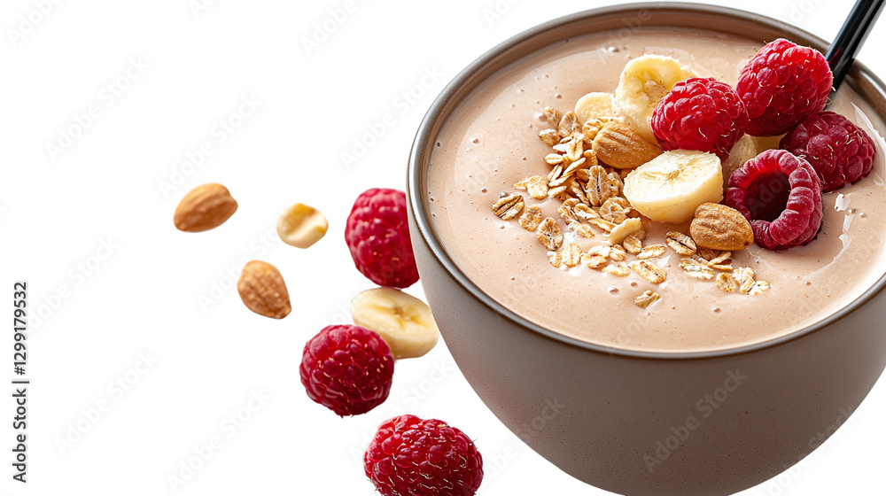 A smooth and creamy smoothie blended with raspberries and nuts for a deliciously nutritious drink option A smooth and creamy smoothie blended with raspberries and nuts for a deliciously nutritious drink option