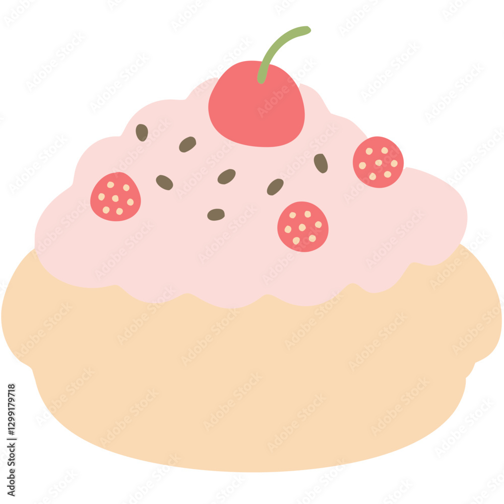 Vector Illustration Cherry Topped Cupcake with Pink Frosting Minimalist Design Vector Illustration Cherry Topped Cupcake with Pink Frosting Minimalist Design