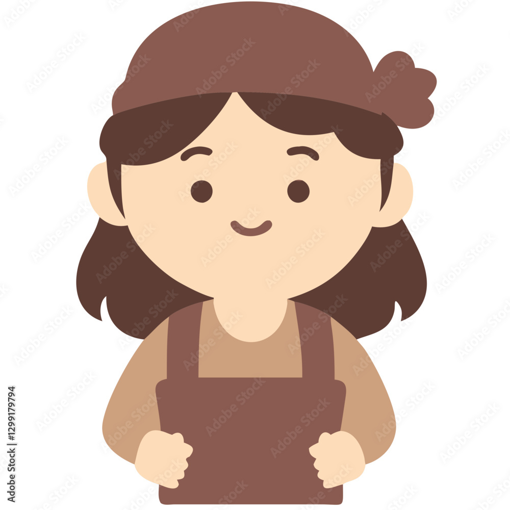 Cute Vector Character Girl with Brown Hair and Apron Illustration Cute Vector Character Girl with Brown Hair and Apron Illustration