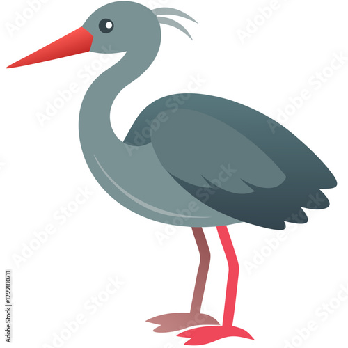 Colorful Cartoon Bird Illustration with Bright Beak and Legs for Children's Book Design
