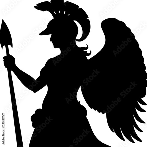 Winged Warrior Silhouette with Spear and Helmet Vector Illustration