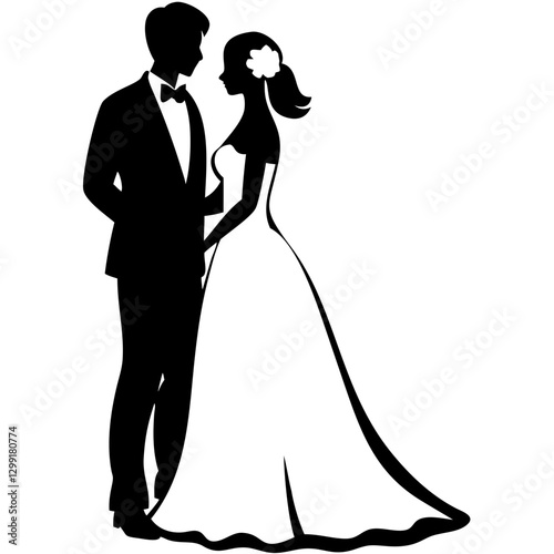 Elegant Wedding Couple Silhouette Romantic Bride Groom Illustration