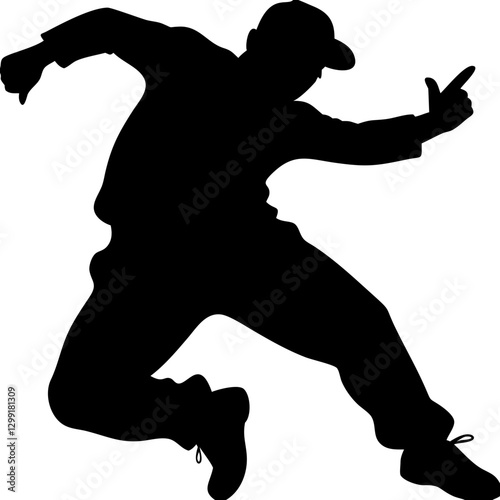 Dynamic Silhouette of Man in Active Dance Pose Creative Vector Art
