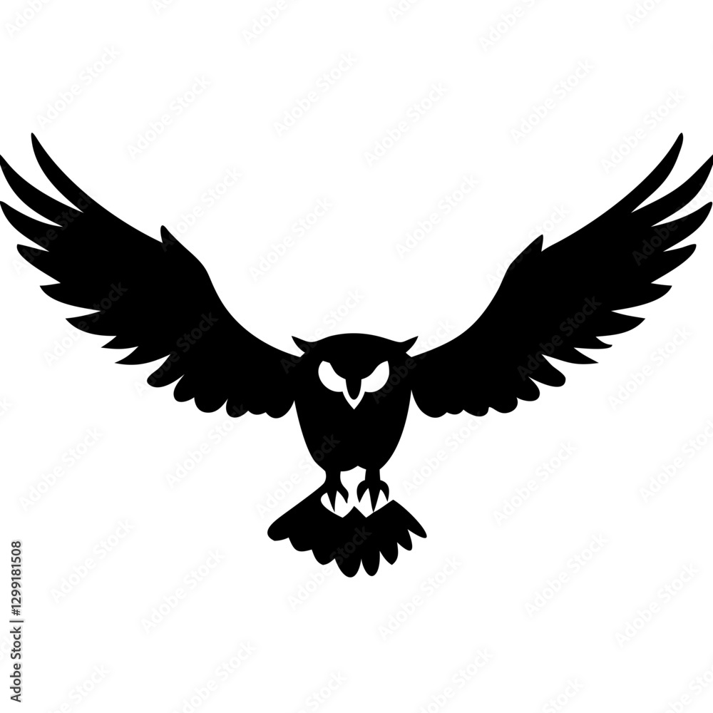 Fototapeta premium Majestic Owl Silhouette with Outstretched Wings in Flight Vector Illustration