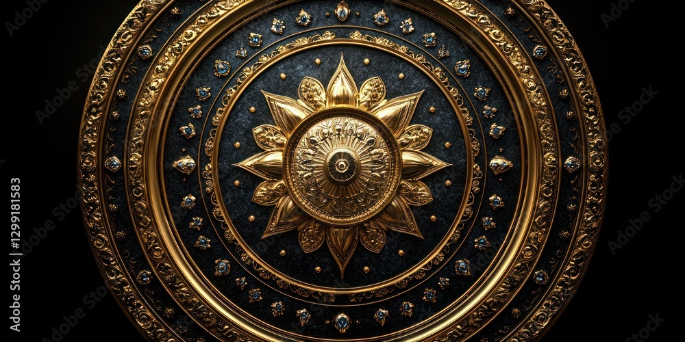 Fototapeta premium Ornate Golden and Dark Blue Circular Mandala Design