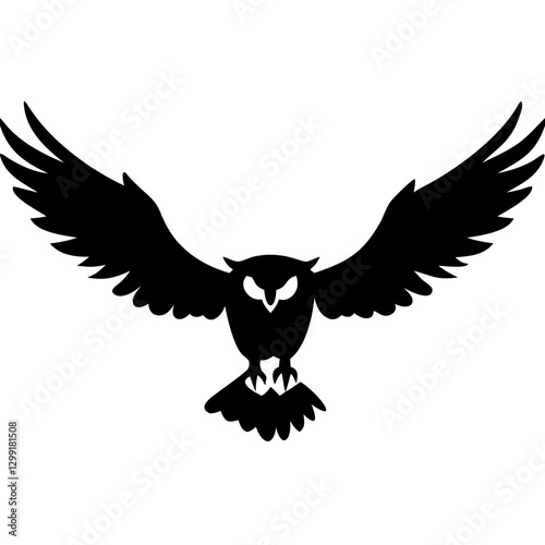 Majestic Owl Silhouette with Outstretched Wings in Flight Vector Illustration