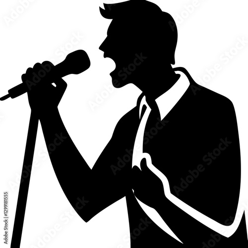 Silhouette Male Singer Vector Performing with Microphone Passionate Musician Art