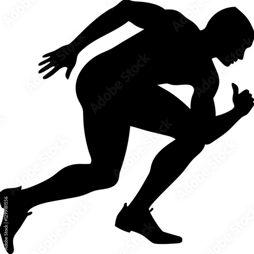 Silhouette of Sprinter in Starting Position Dynamic Vector Art Illustration