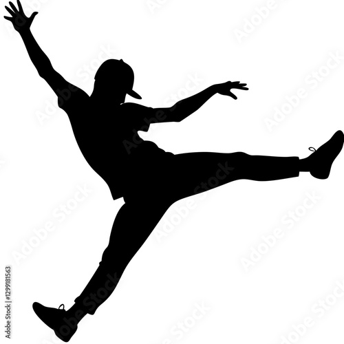 Dynamic Urban Dancer Silhouette Captures Energetic Dance Movement in Mid Air Leap Vector