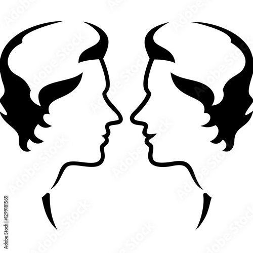 Silhouette Art of Twin Profiles Face-to-Face Vector Illustration