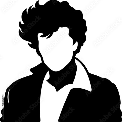 Silhouette Vector of Stylish Curly Hair Individual in Jacket