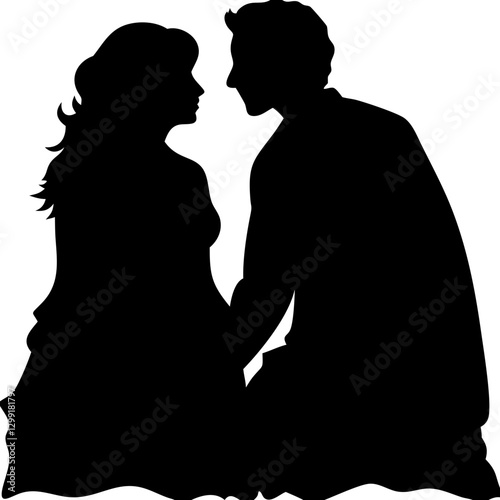 Romantic Couple Silhouette Embracing in Love Vector Illustration