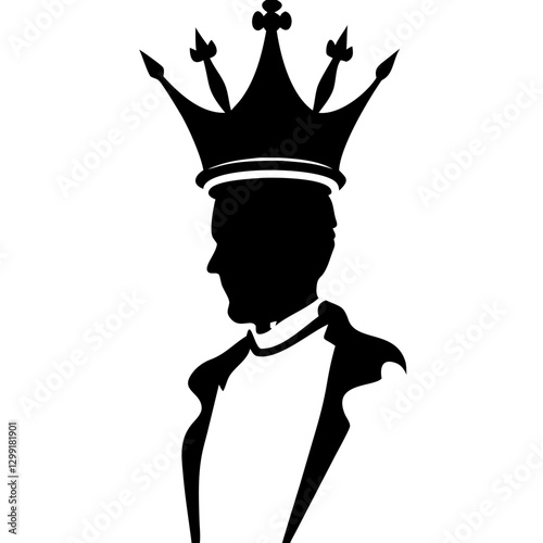 Silhouette Profile of Man with Royal Crown Vector Art