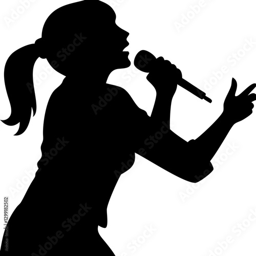 Female Singer Silhouette Holding Microphone Performing Live Music Art Vector
