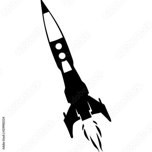 Vintage Rocket Silhouette Vector Spacecraft Launching in Retro Style