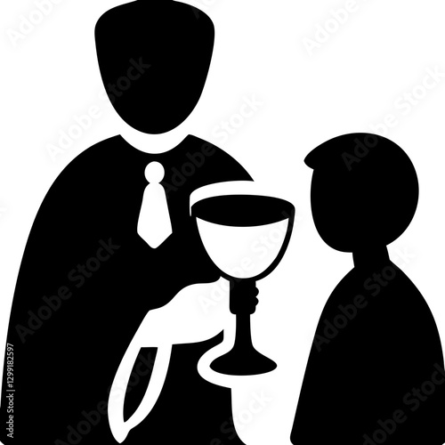 Silhouette Illustration Priest and Child Receiving Communion Vector Graphic