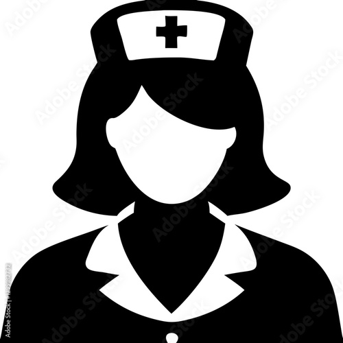 Nurse Silhouette with Cross Hat Vector for Healthcare and Medical Design