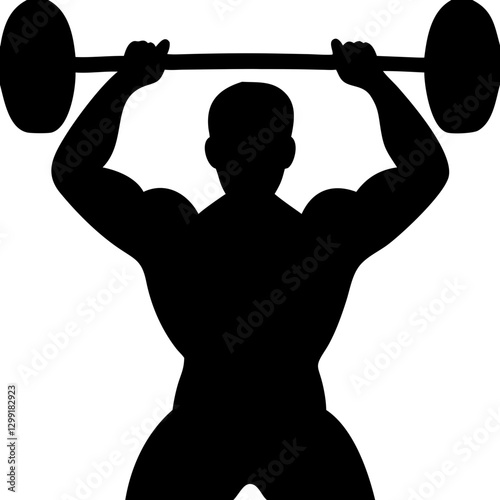 Bodybuilder Silhouette Lifting Barbell Fitness Vector Illustration