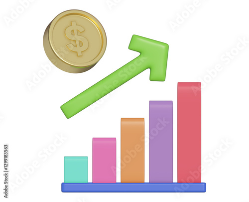business graph with coins. 3d render trading for successful idea. Excellent investing business and banking management. Investment management with 3d money coin and graph concept. 