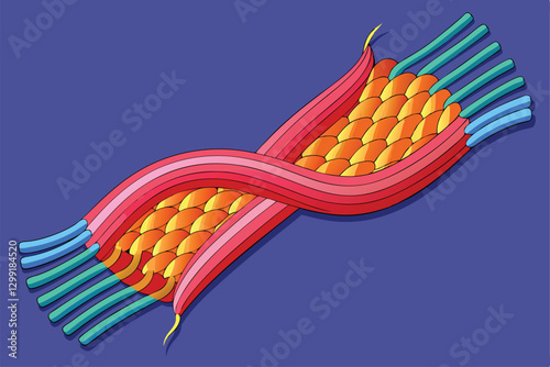 Illustration shows myofibril structure, highlighting thin and thick filaments vital for muscle contraction, Myofibril with thin and thick filament,